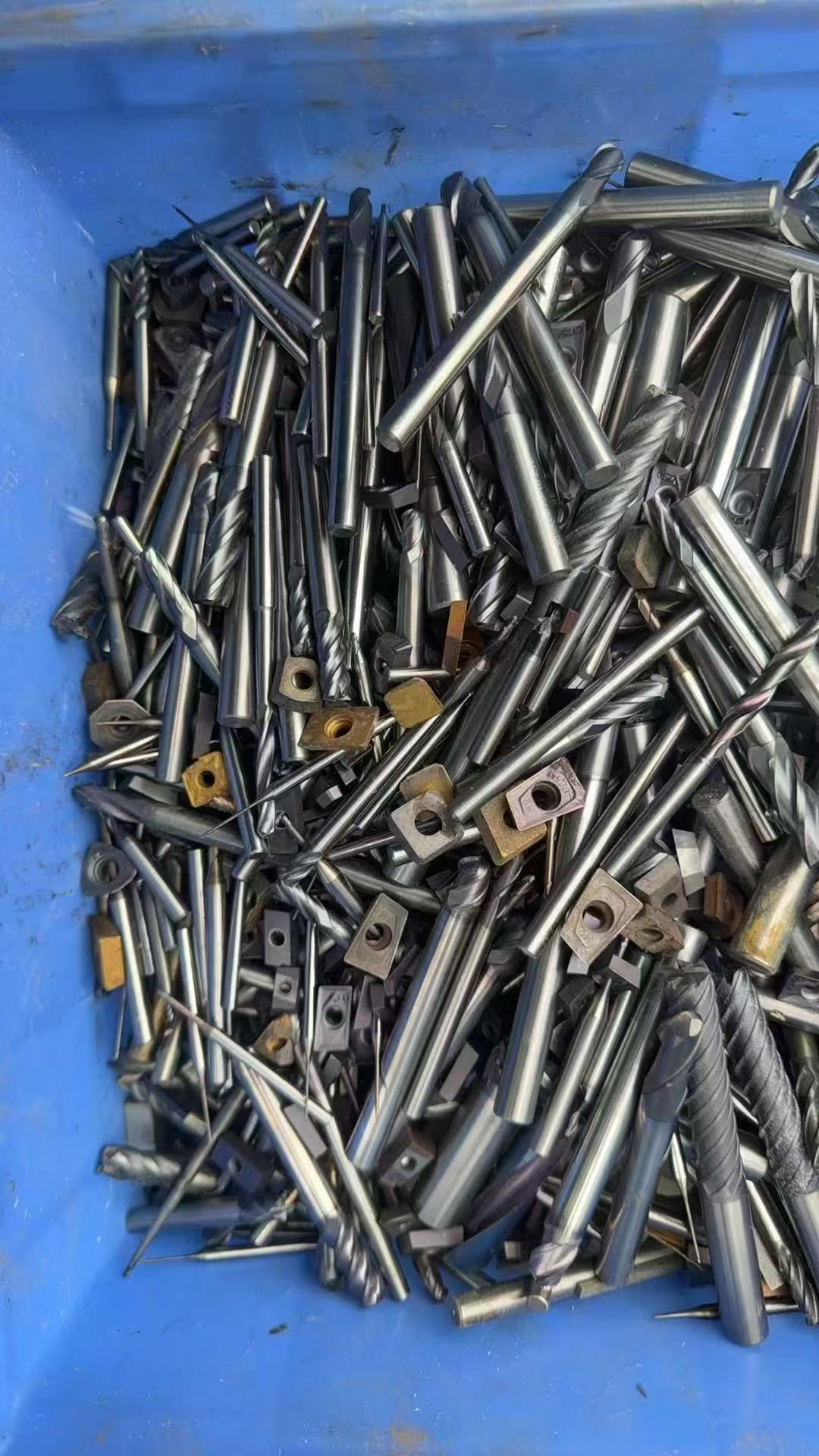 Tungsten carbide tools in blue box